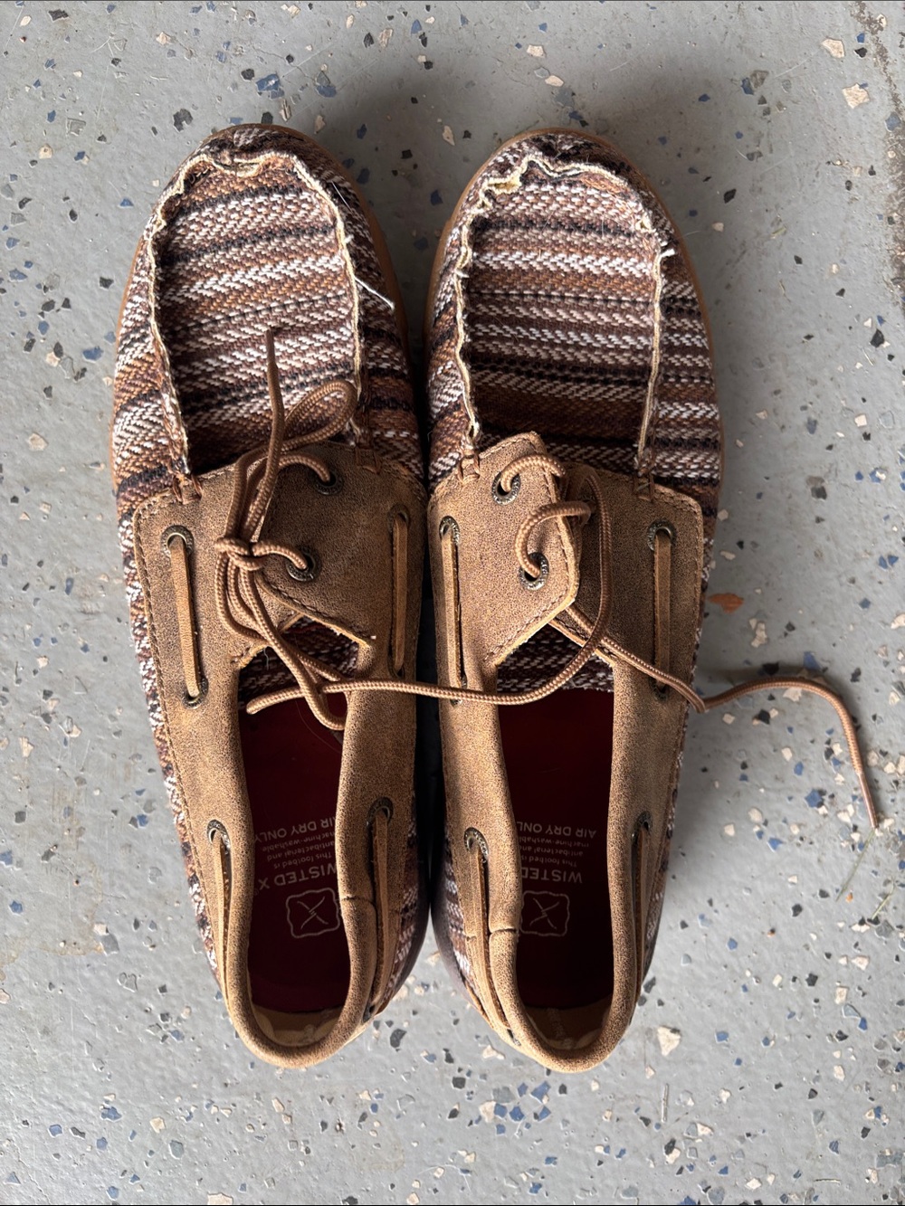 Twisted X Women’s Brown Striped Canvas & Suede Slip-On Loafers
